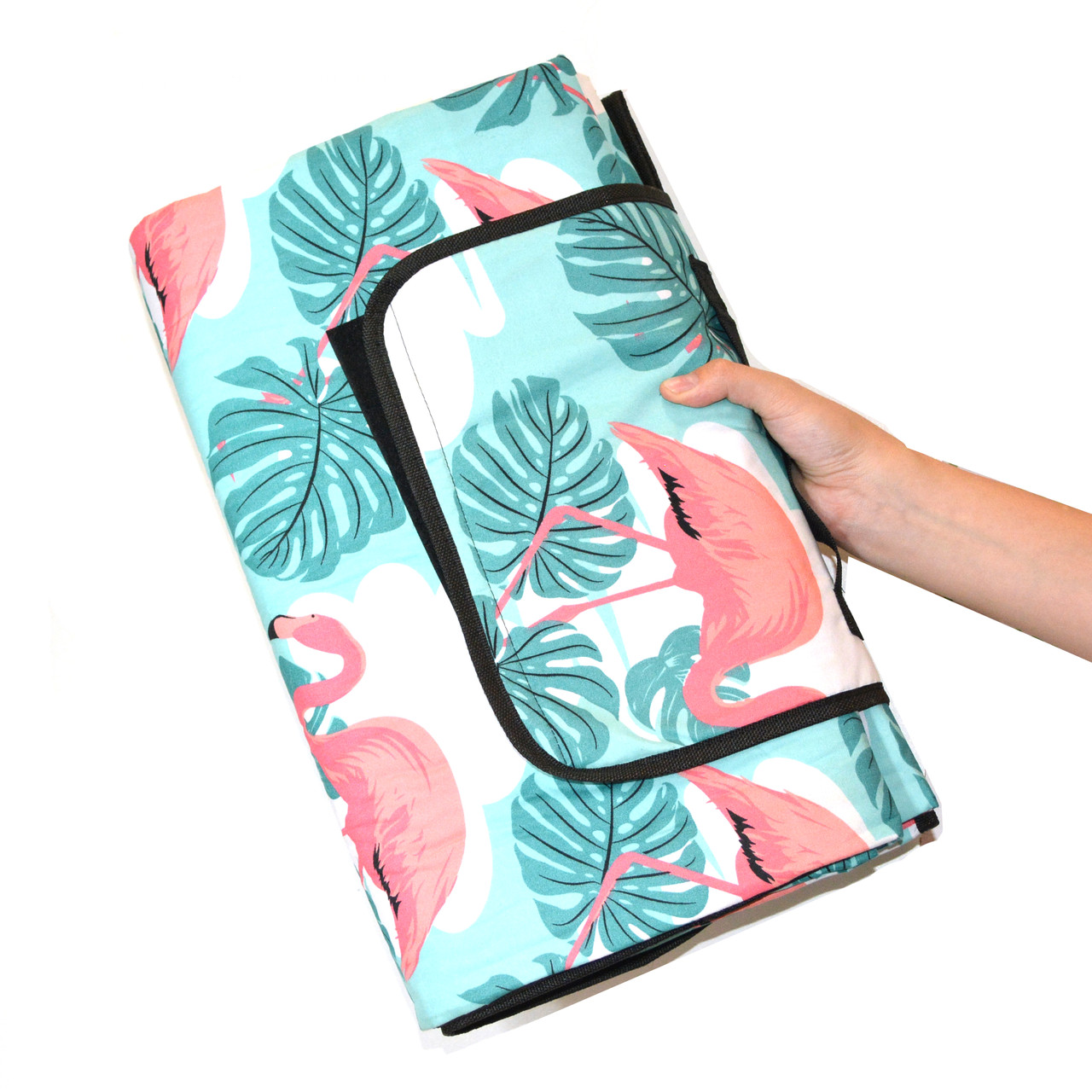 Пляжный коврик-сумка складной непромокаемый текстиль 200х200 см тропический узор с фламинго - фото 4 - id-p91522949