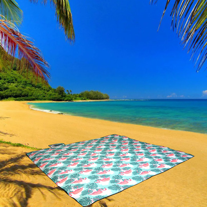 Пляжный коврик-сумка складной непромокаемый текстиль 200х200 см тропический узор с фламинго - фото 7 - id-p91522949