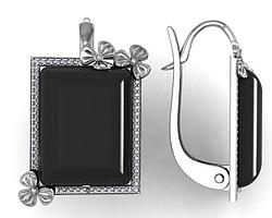 Серьги Приволжский Ювелир из черненного серебра, агат фианит, с английским замком, геометрия 361017