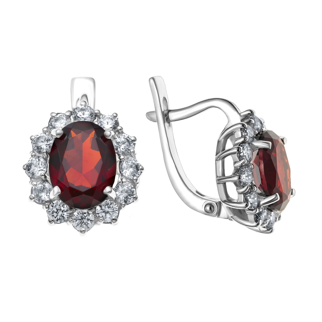 Серьги Teosa серебро с родием, фианит, с английским замком, "halo" 200-522-GR