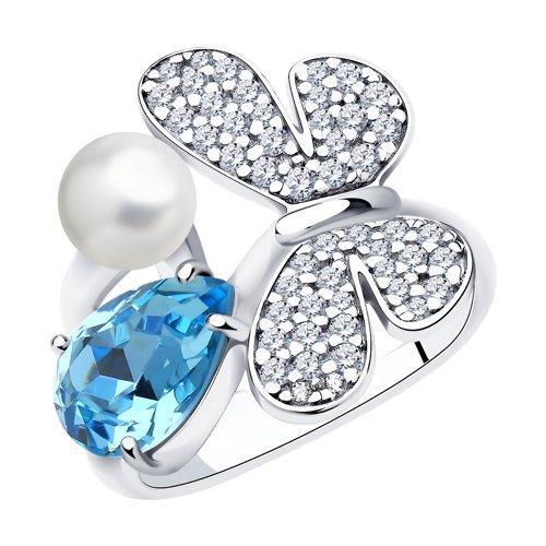Кольцо SOKOLOV серебро с родием, жемчуг swarovski синт. кристалл swarovski фианит 94013127 размеры - 18
