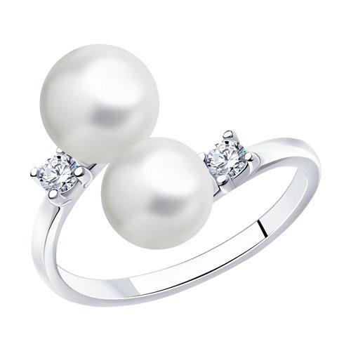 Кольцо DIAMANT ( SOKOLOV ) серебро с родием, фианит жемчуг синт. 94-110-01101-1 размеры - 16,5 17 17,5 18