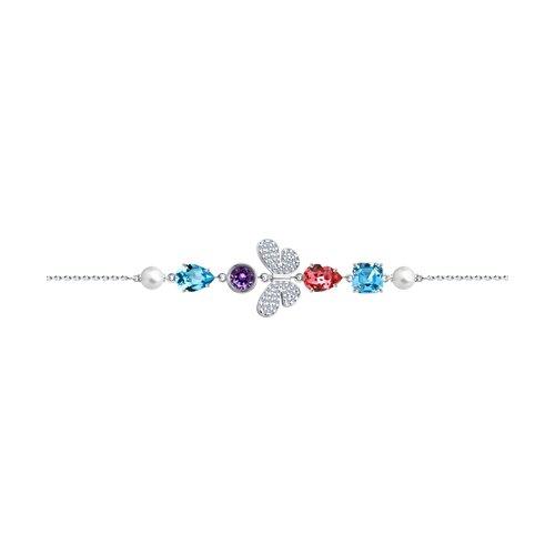 Браслет SOKOLOV серебро с родием, жемчуг swarovski синт. кристалл swarovski фианит 94050638 размеры - 18 19