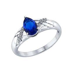 Кольцо из серебра с бесцветными и синим фианитами SOKOLOV 94012271 покрыто  родием