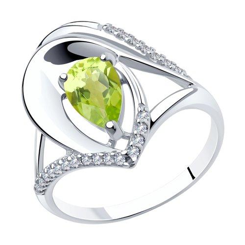 Кольцо DIAMANT ( SOKOLOV ) серебро с родием, хризолит фианит 94-310-00607-1 размеры - 18,5