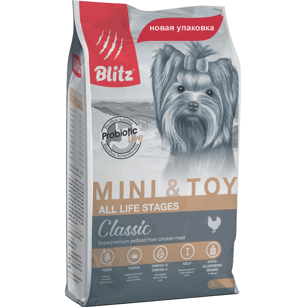 Blitz Adult Mini&Toy Breeds, корм для взрослых собак мелких пород, уп.7 кг.