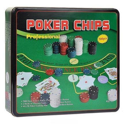 Набор для игры в покер профессиональный 500 Poker Chips с сукном в жестяной банке, фото 2