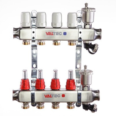 Коллекторный блок из нержавеющей стали с термостатическими клапанами и расходомерами 1" 4 вых. x 3/4" VALTEC - фото 7 - id-p91619191