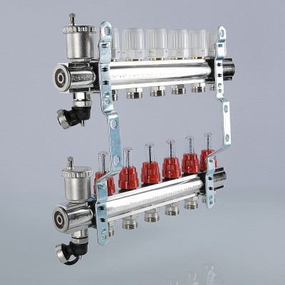 Коллекторный блок латунный с термостатическими клапанами и расходомерами 1" 6 вых. х 3/4" VALTEC - фото 7 - id-p91619435