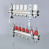 Коллекторный блок латунный с термостатическими клапанами и расходомерами 1" 7 вых.  х 3/4" VALTEC, фото 2