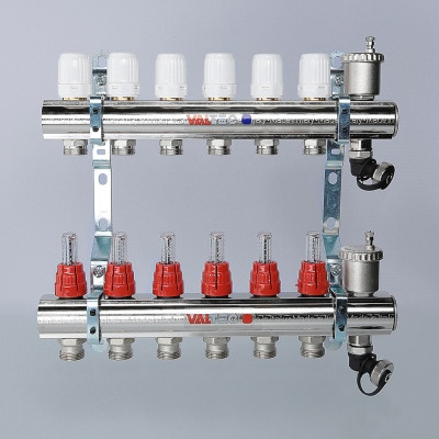 Коллекторный блок латунный с термостатическими клапанами и расходомерами 1" 12 вых. х 3/4" VALTEC - фото 8 - id-p91619564