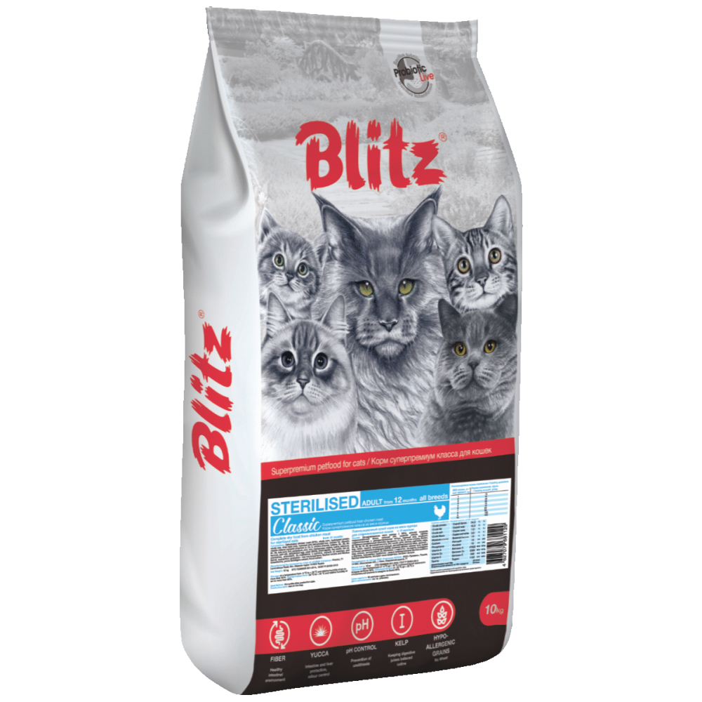 BLITZ STERILISED CATS CHICKEN, сухой корм для стерилизованных кошек с Курицей, 10 кг