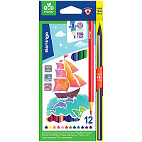 Карандаши цветные пластиковые Berlingo "Корабли", 12цв.+1 ч/г HB, заточен., картон, европодвес