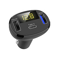 Авто USB зарядка в прикуриватель с вольтметром быстрая зарядка QC3 Type-C