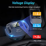 Авто USB зарядка в прикуриватель с вольтметром  быстрая зарядка QC3 Type-C, фото 3