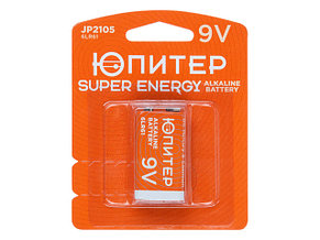 Батарейка 6F22 6LR61 9V alkaline 1шт. ЮПИТЕР (крона) (JP2105), фото 2