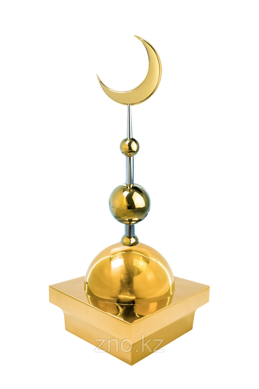 Купол "БАЙ" на мазар. Цвет золото с золотым объемным полумесяцем d-230 с 2-мя шарами. 25,5 х 25,5 см.