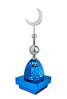 Купол на мазар "ШАХ". Синий с орнаментом и объемным полумесяцем d-230 серебро с 2-мя шарами.