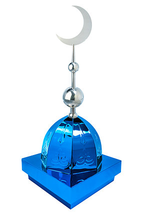 Купол на мазар "ШАХ". Синий с орнаментом и плоским полумесяцем d-230 серебро с 2-мя шарами. 39,5 х 39,5 см., фото 2