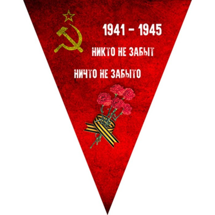 Вымпел треугольный с бахромой к 9 мая «Победа одна на всех» Орден победы, 200х250 мм, цветной, Skyway