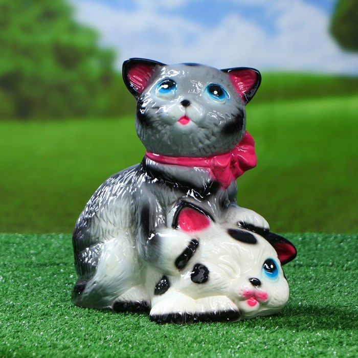 Садовая фигура "Коты с бантом", серо-белая, 25 см