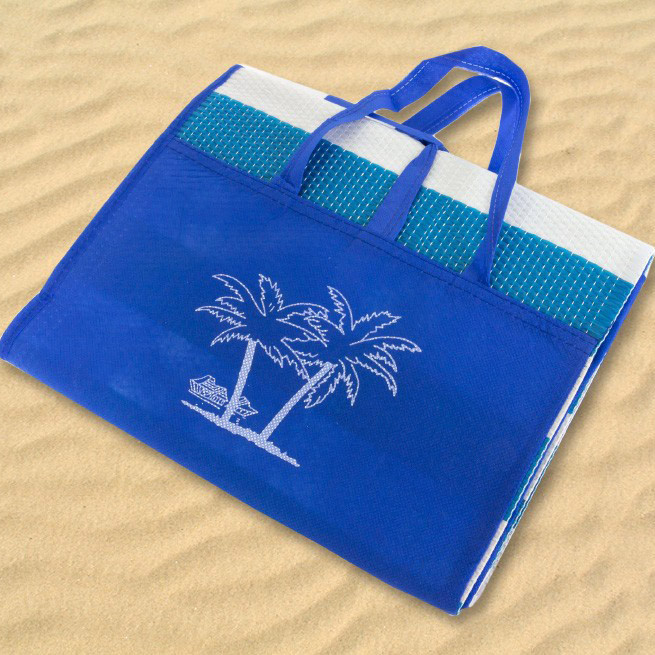 Пляжный коврик-сумка складной "Пальмы" зеленый 150* 170 см (пляжная ...