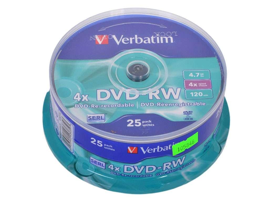 Диск DVD-RW Verbatim 4X 4.7 GB (25 штук в упаковке)
