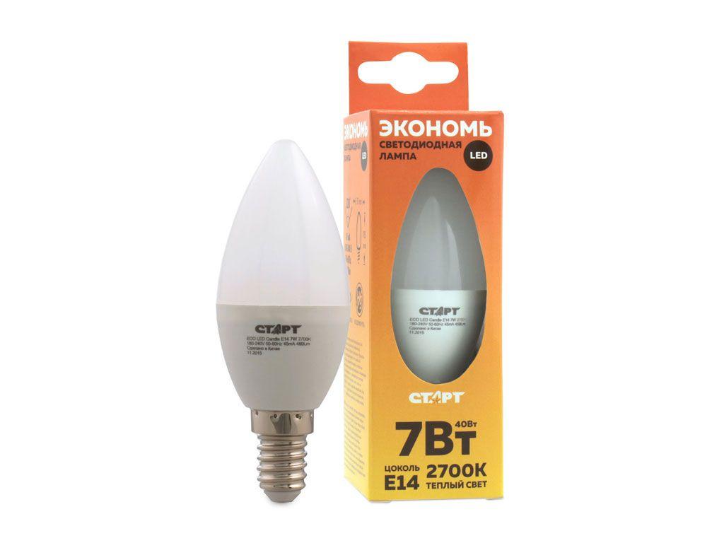 Лампа светодиодная СТАРТ ECO LED Candle E14, 7W 40, холодный свет