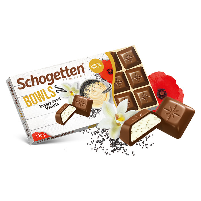 Молочный шоколад Schogetten BOWLS Poppy Seed Vanilla 100гр (15 шт. в упаковке)