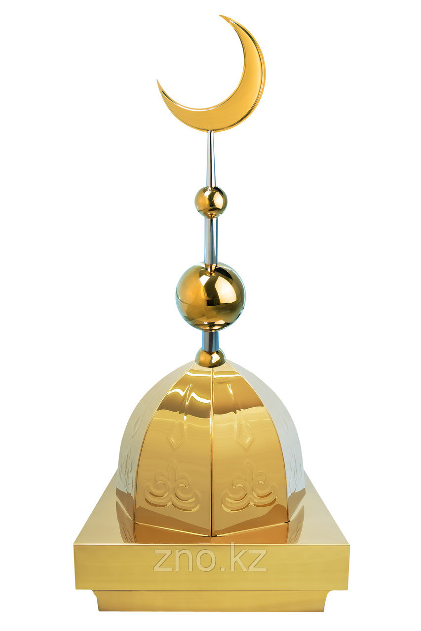 Купол на мазар "ШАХ". Золото с орнаментом и золотым объемным полумесяцем d-230 с 2-мя шарами. 39,5 х 39,5 см.