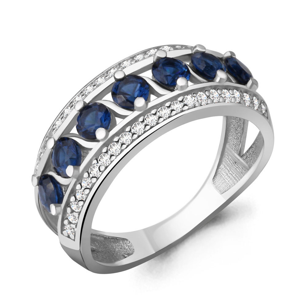 Кольцо Aquamarine серебро с родием, сапфир фианит, дорожка 64207Б.5