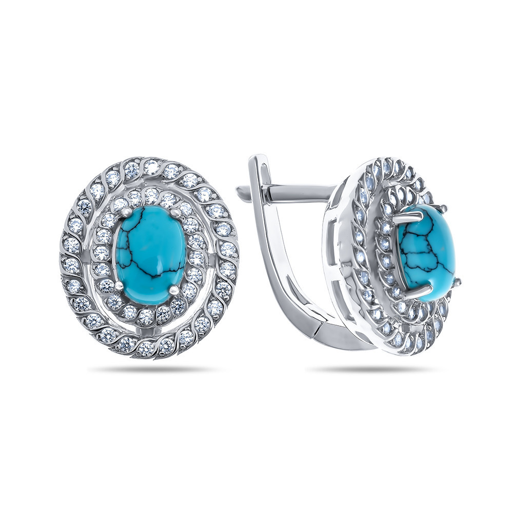 Серьги Teosa серебро с родием, бирюза фианит, овал F-OCC00145E-TQ