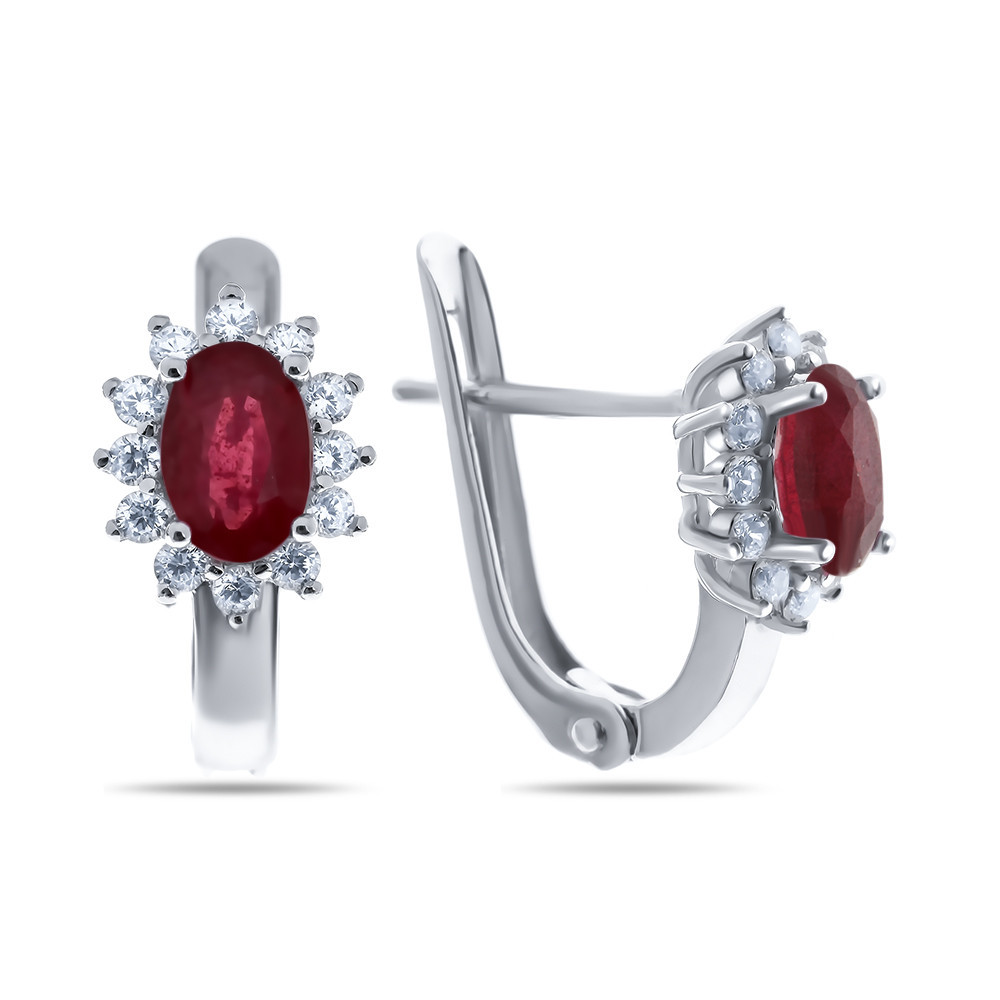 Серьги Teosa серебро с родием, рубин фианит, "halo" E-DRGR00682-RB