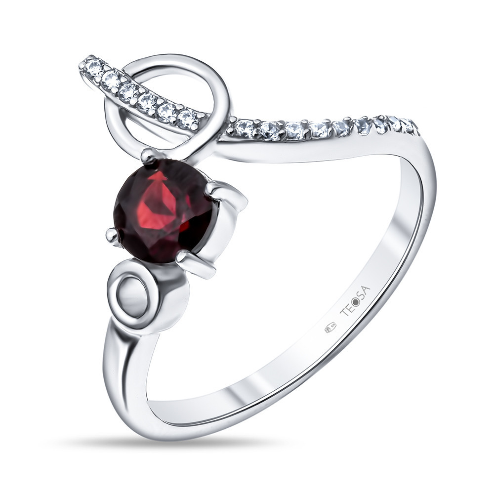 Кольцо Teosa серебро с родием, гранат фианит, "halo" R-DRGR00826-GR