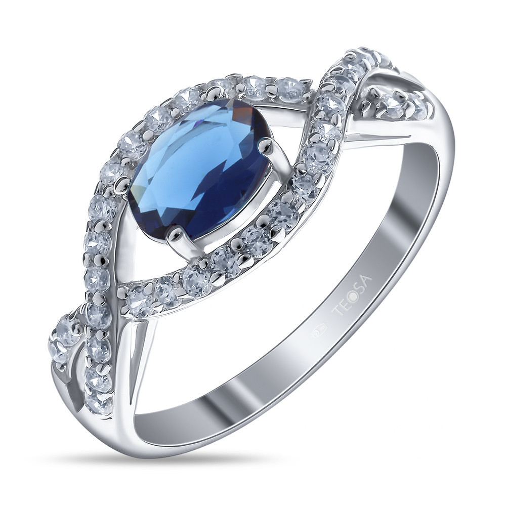 Кольцо Teosa серебро с родием, фианит, "halo" JR0048-SPC