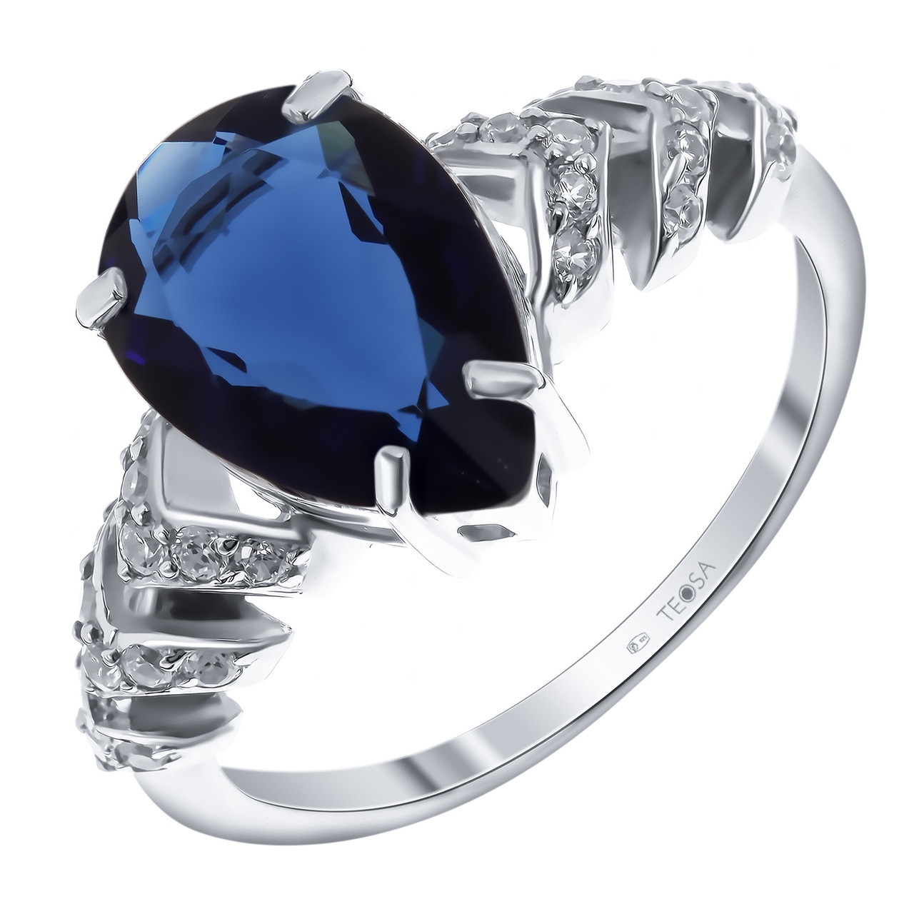 Кольцо Teosa серебро с родием, фианит, "halo" 100-838
