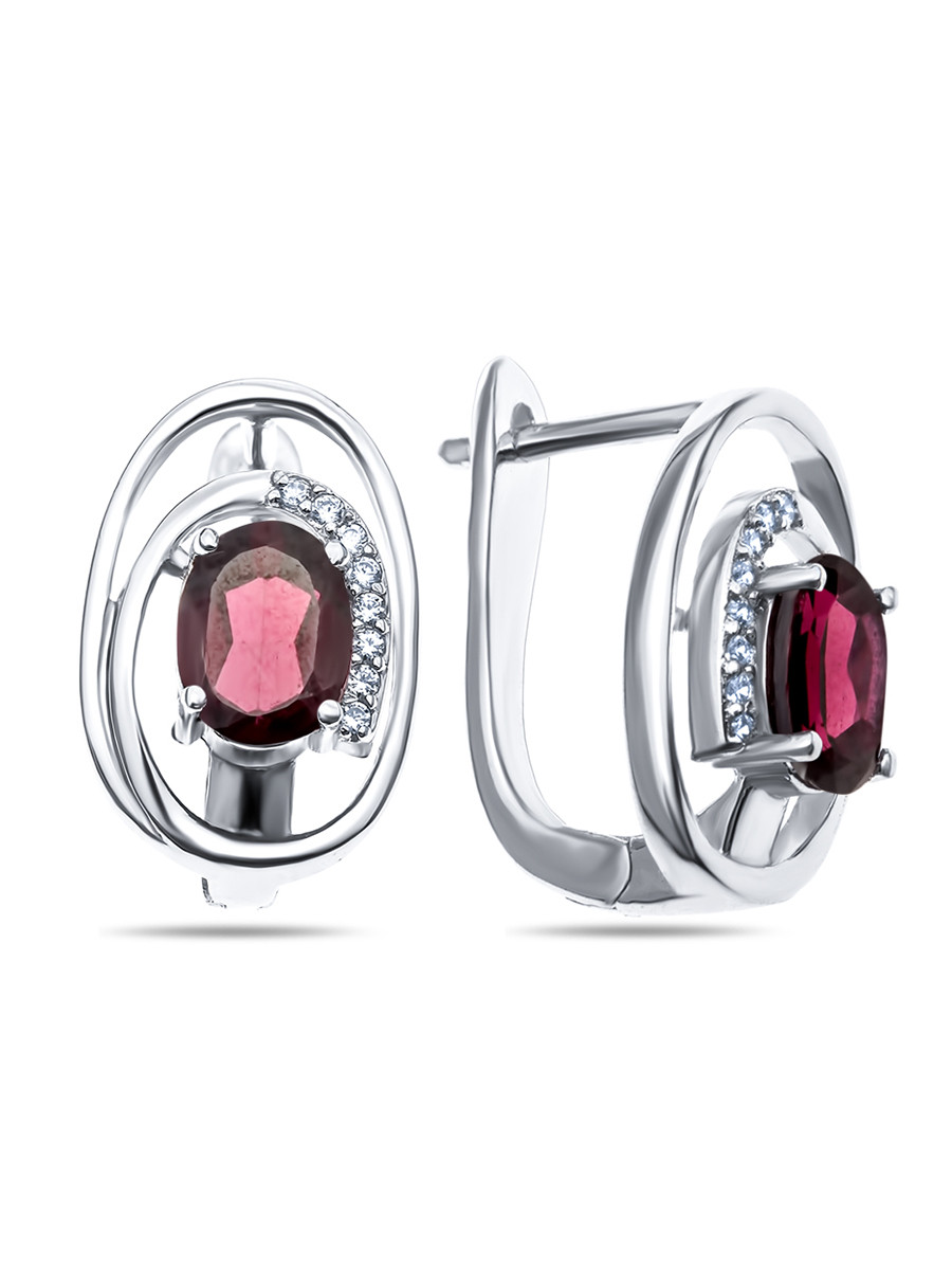 Серьги Teosa серебро с родием, гранат фианит, "halo" E-DRGR00766-GR