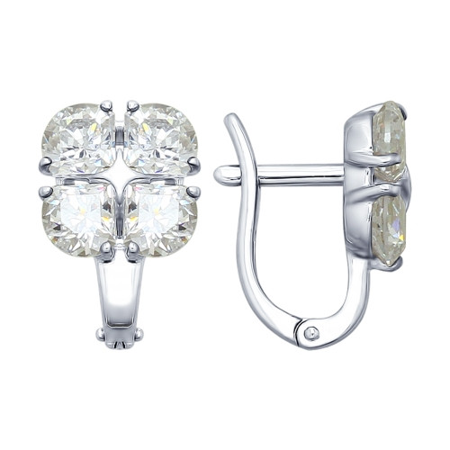 Серьги SOKOLOV серебро с родием, фианит swarovski , квадрат 89020089