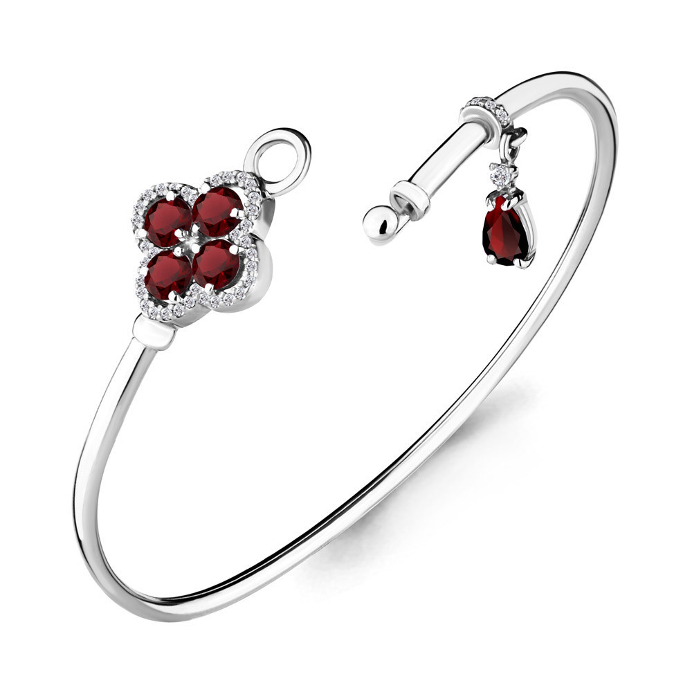 Браслет Aquamarine серебро с родием, гранат фианит, флора 7438303А.5