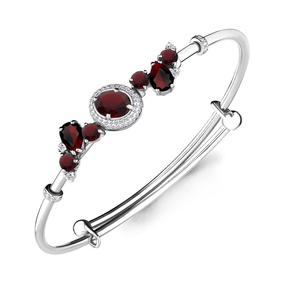 Браслет Aquamarine серебро с родием, гранат фианит, многокаменка 7438703А.5