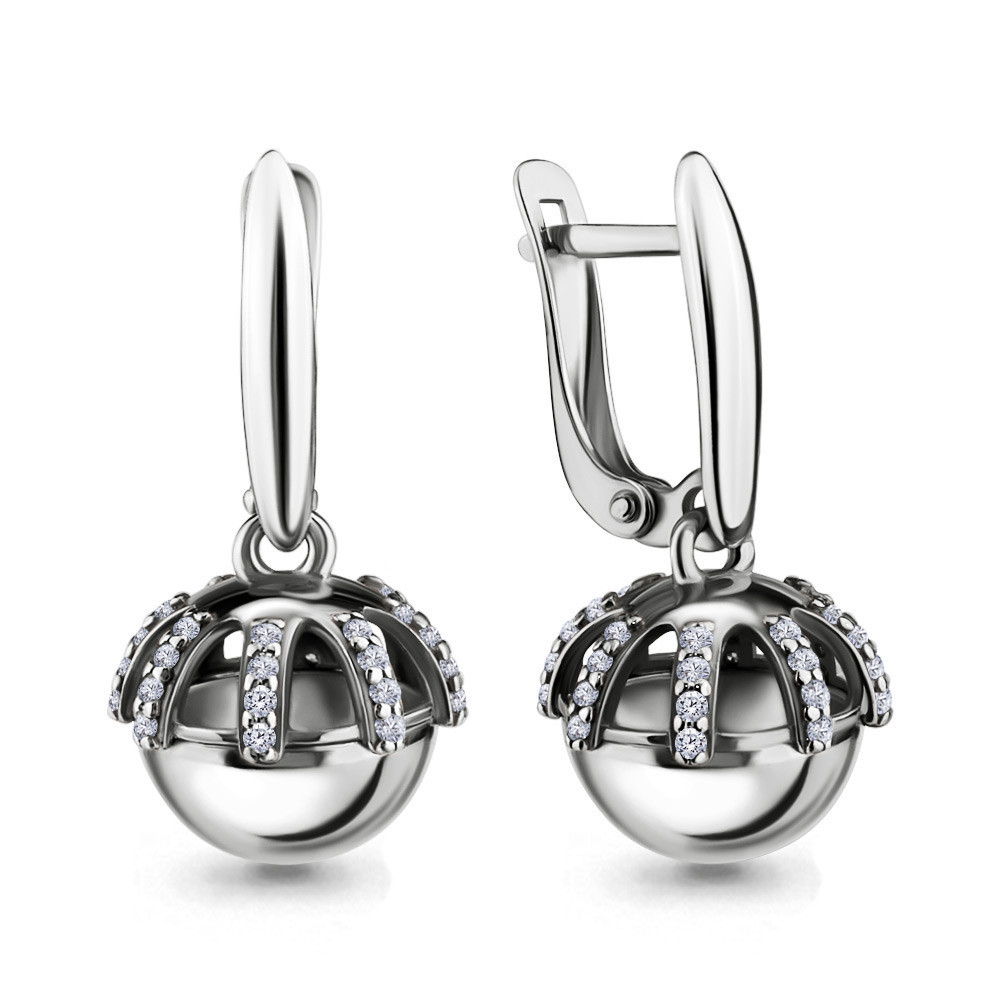 Серьги Aquamarine серебро с родием, фианит, круг 46492А.5