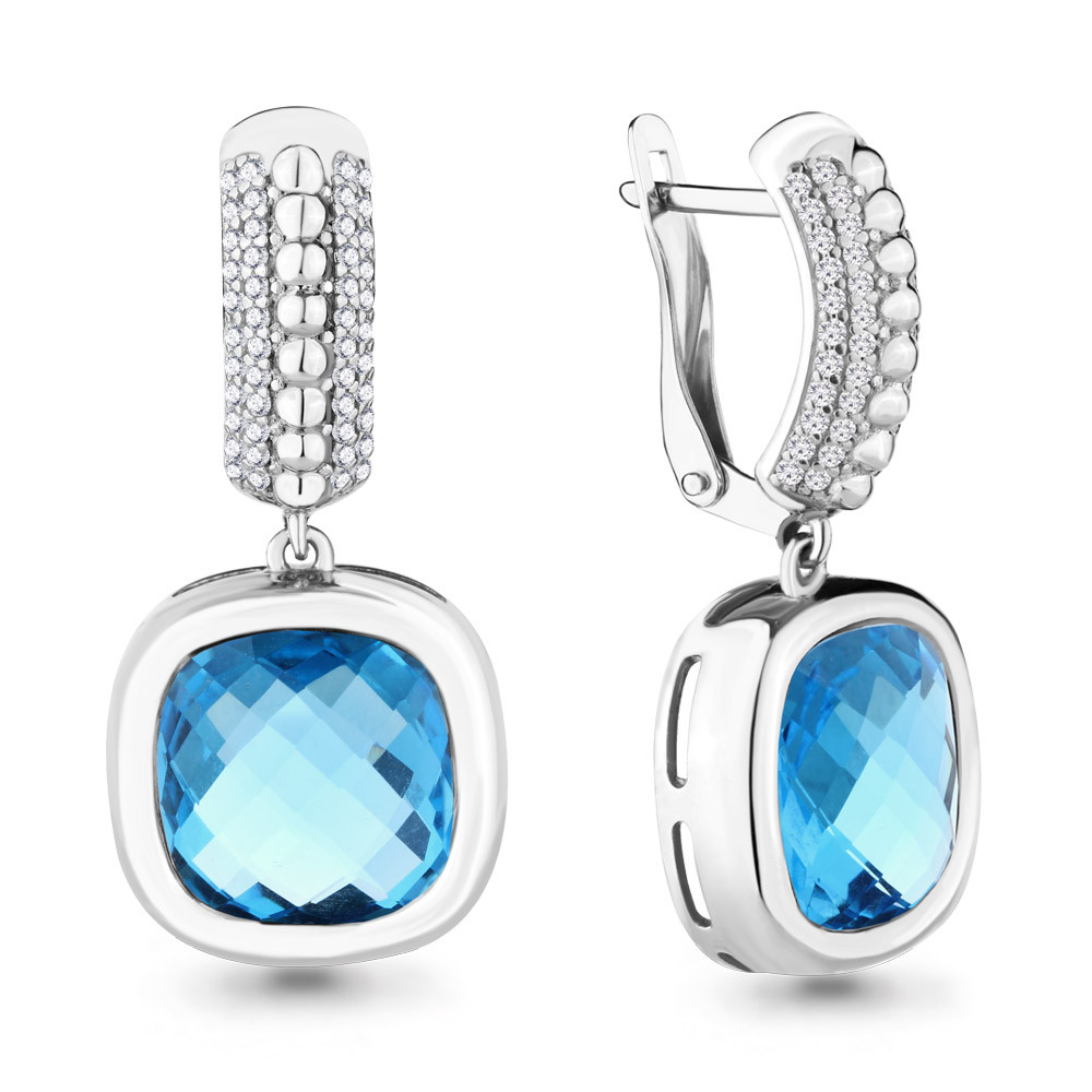 Серьги Aquamarine серебро с родием, нано топаз фианит, "halo" 4703492А.5