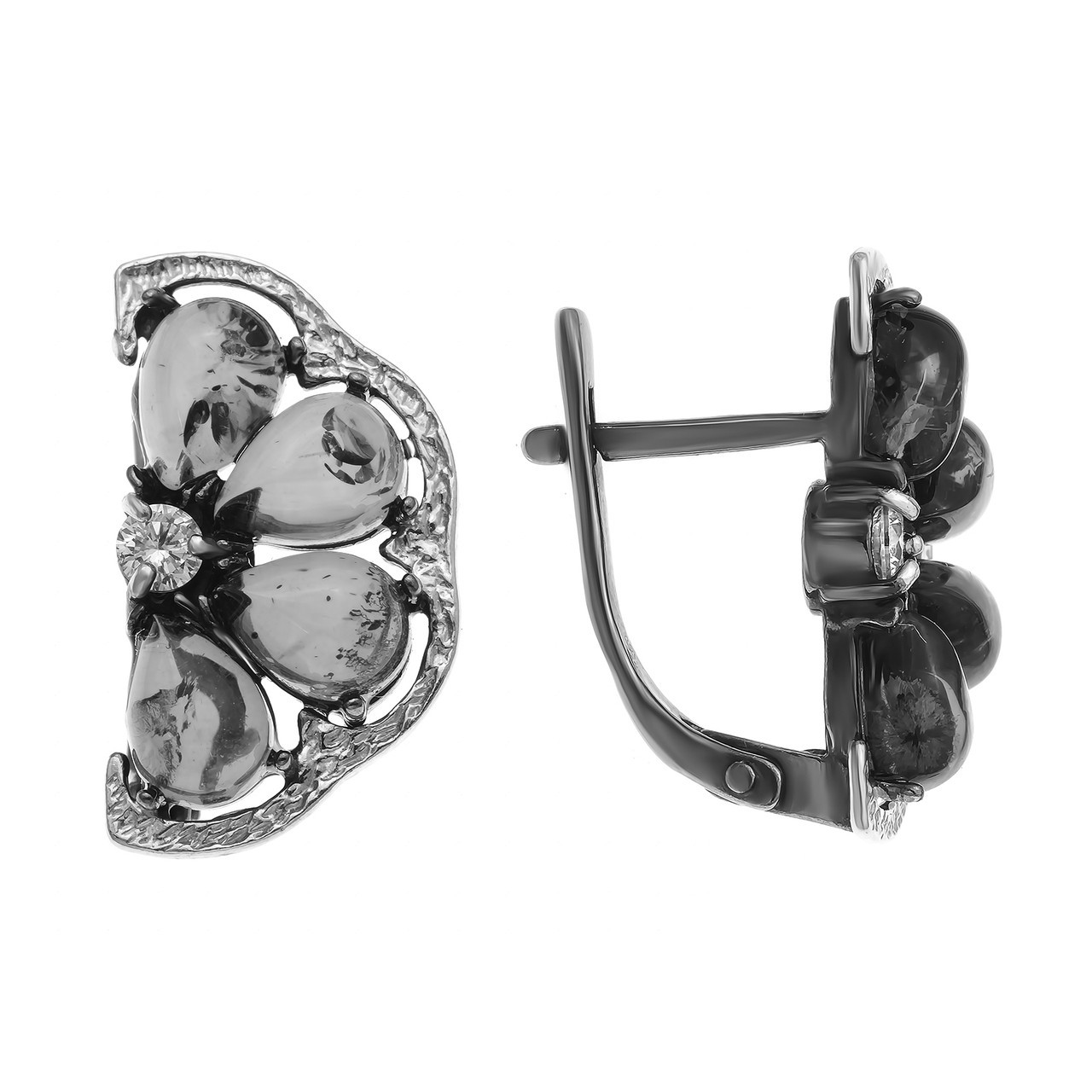 Серьги Amulet серебро без покрытия, янтарь, флора 2.19