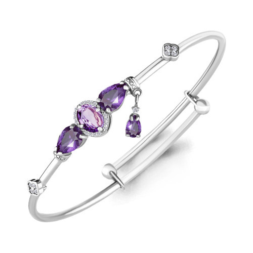 Браслет Aquamarine серебро с родием, аметист фианит, многокаменка 7438604А.5