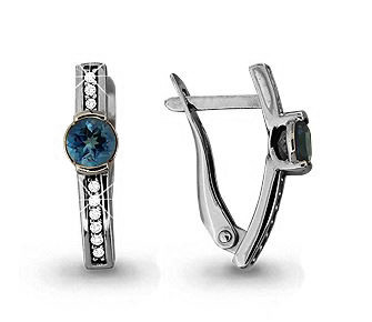 Серьги Aquamarine серебро с родием, топаз лондон фианит, "halo" 4412508А.5