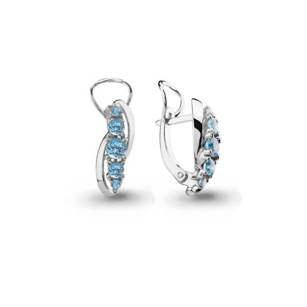 Серьги Aquamarine серебро с родием, топаз, многокаменка 4403302.5