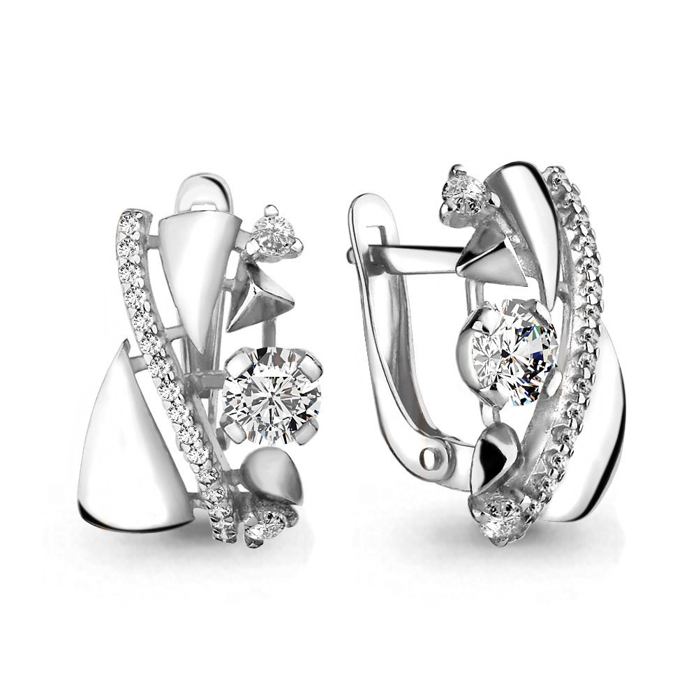 Серьги Aquamarine серебро с родием, фианит, геометрия 46211А.5