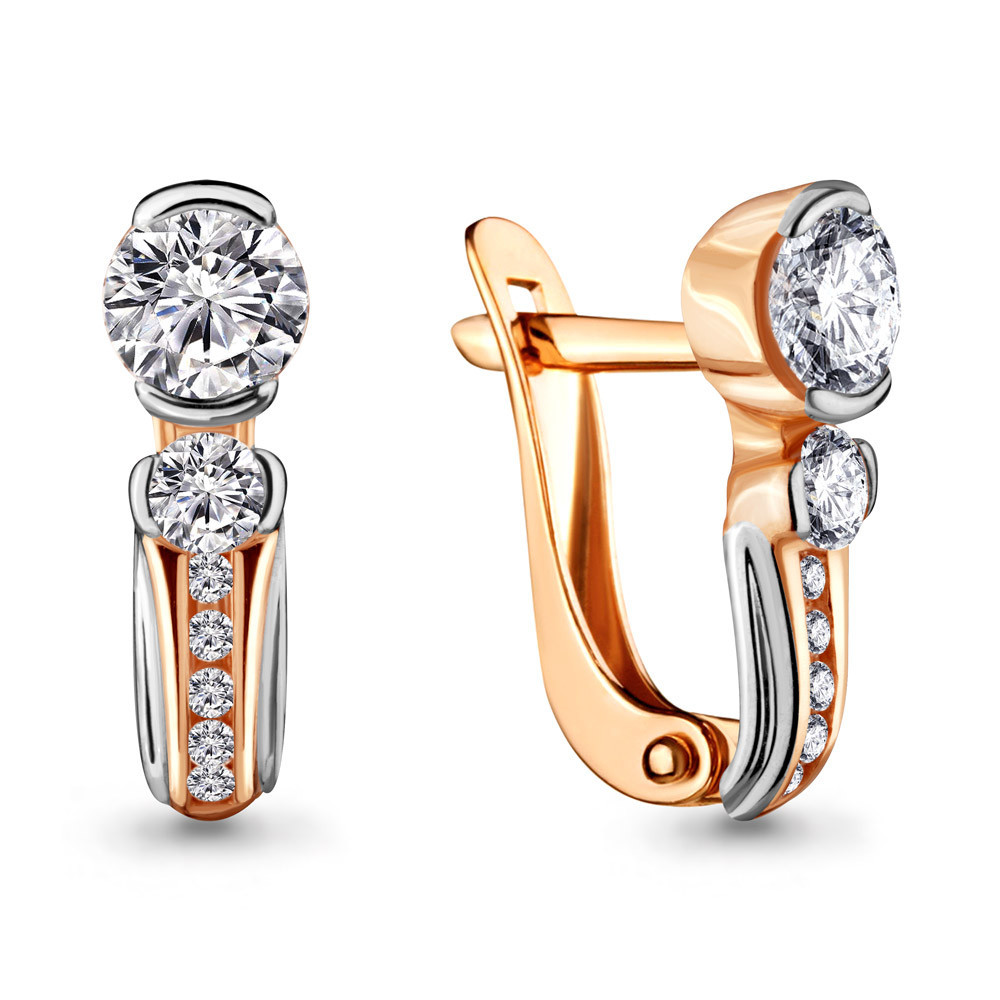 Серьги Aquamarine серебро с позолотой, фианит сваровски, "halo" 43430А.6