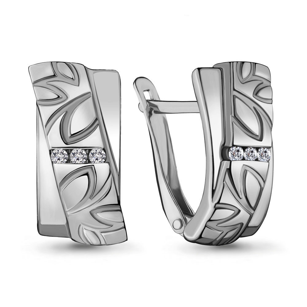 Серьги Aquamarine серебро с родием, фианит, "линии" 48024А.5