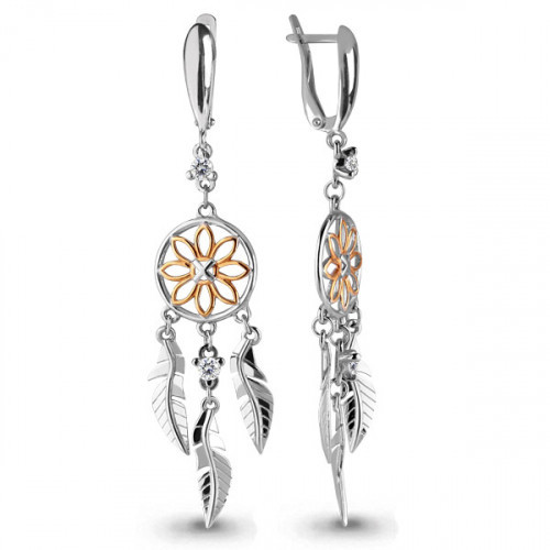 Серьги Aquamarine серебро с родием, фианит, геометрия 45425А.5